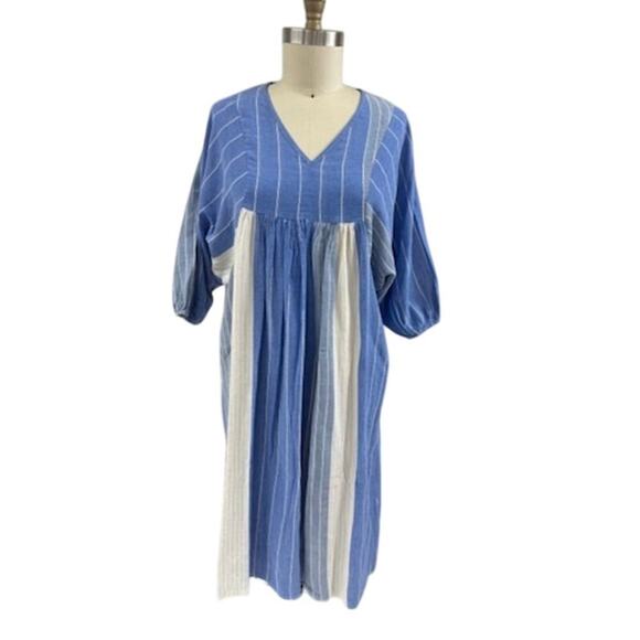 NWT Laura Gotti Blue Striped Midi Dress M Made in Italy Coastal Artisan - Picture 1 of 5